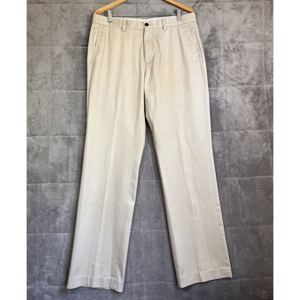 Eddie Bauer Pants Mens 35x34 Khaki Chino Wrinkle Free Classic Fit Cotton Preppy